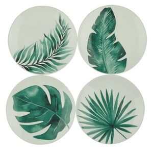 🪴 TrueLiving Ceramic Plates – Set of 4 Tropical Leaf Design (6.5”)
